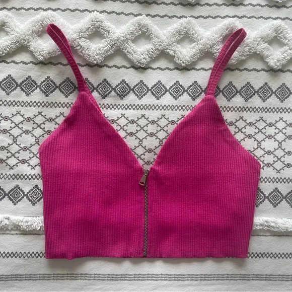 Zara Y2K Hot Pink Ribbed Knit Zip-Front Crop Top 💖 - Picture 4 of 9
